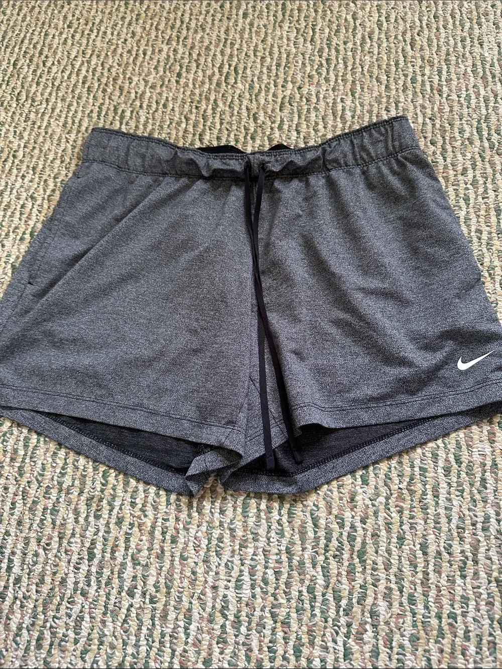 Nike Women's Dri-Fit Charcoal Gray Athletic Shorts with Swoosh size M